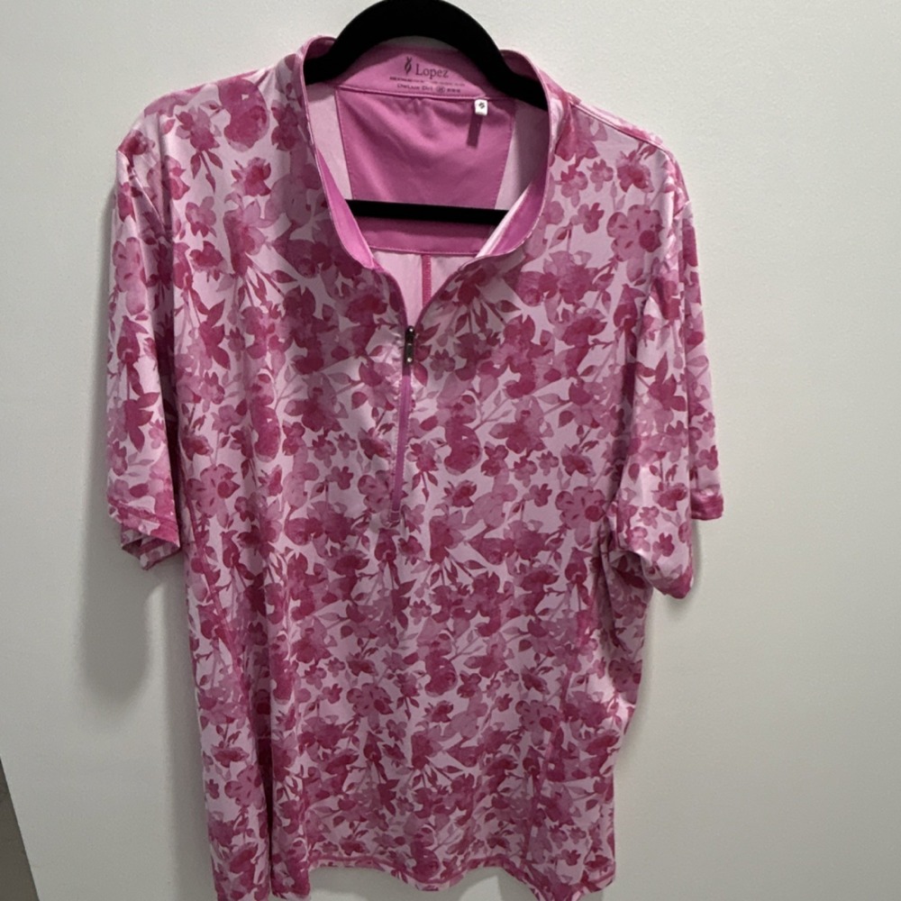 Lopez DeLux Dri Women's 1/4 Zip Stretch Golf Polo‎ Shirt Pink Floral 2XL